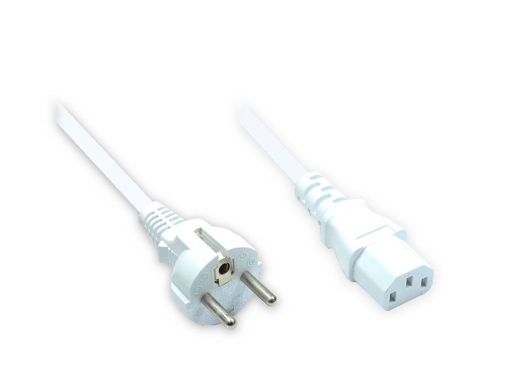Good Connections® Netzkabel Schutzkontakt-Stecker gerade an Kaltgeräte-Buchse gerade, Typ F an C13, weiß, 1,5m