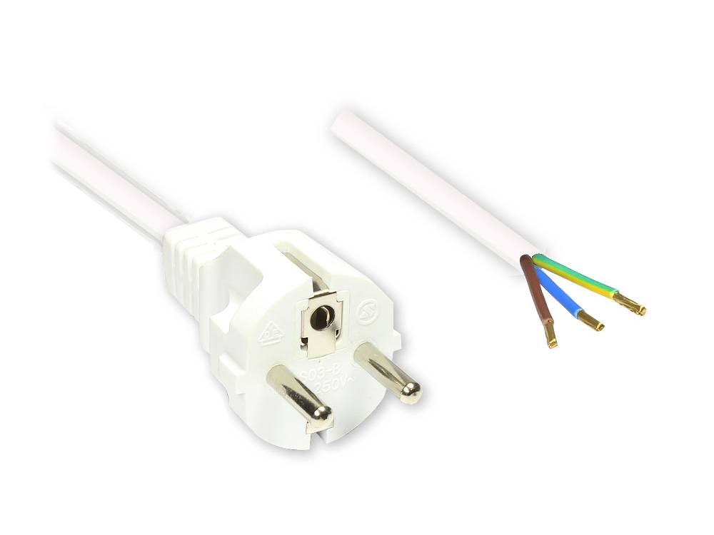Good Connections® Netzkabel Schutzkontakt-Stecker gerade mit abisolierten Enden, weiss, 1,5m