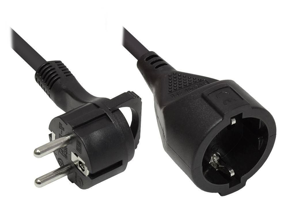 Good Connections® Verlängerung Schutzkontakt-Flachstecker Typ E+F ( gewinkelt) an Buchse Typ F , schwarz, 1,50 mm², 2 m