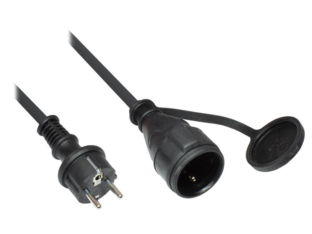 Good Connections® Schutzkontaktverlängerung Stecker an Buchse Typ F, Schutzart IP44, schwarz, 5m