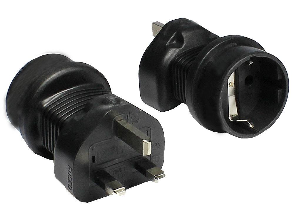 Good Connections® Netzkabeladapter Großbritannien, UK Stecker auf Schutzkontakt-Buchse, 5A, schwarz