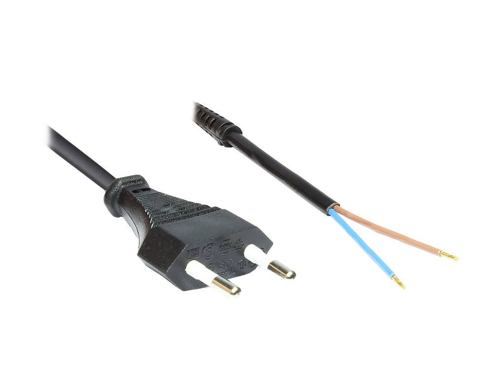 Good Connections® Euro-Netzkabel mit abisolierten Enden, mit Zugentlastung, schwarz, 1,5m