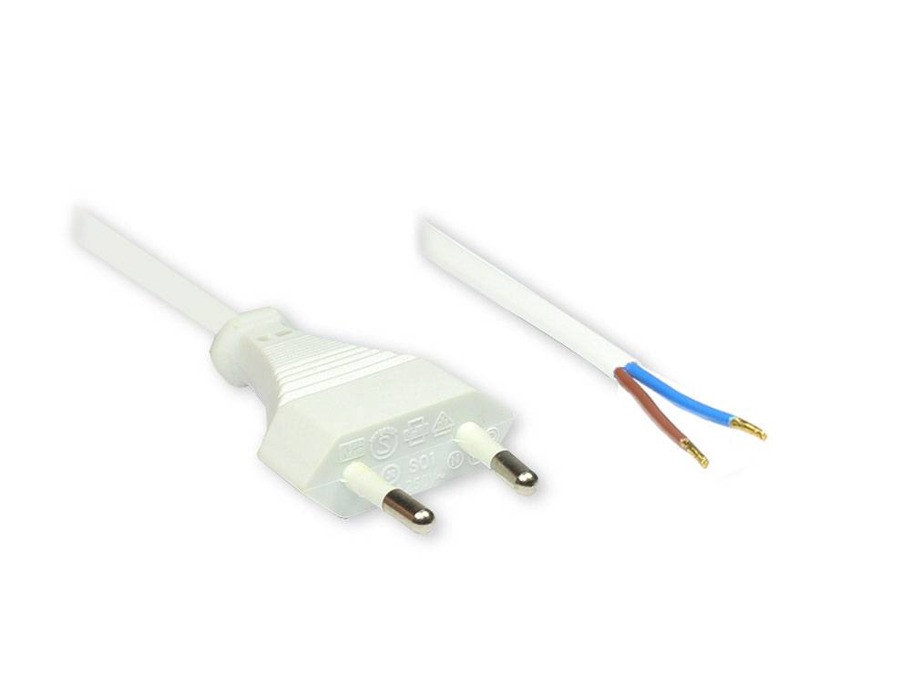 Good Connections® Euro-Netzkabel mit abisolierten Enden, weiss, 1,5m