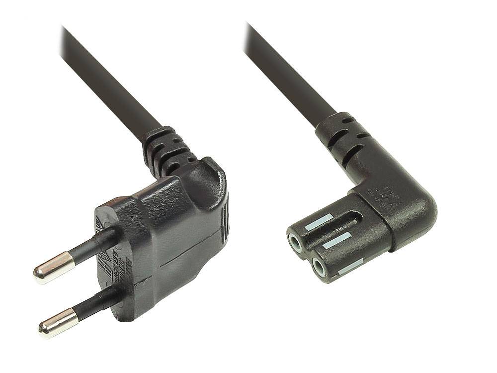Good Connections® Euro-Netzkabel, Netzstecker an Euro 8 Buchse, beidseitig 90° abgewinkelt, schwarz, 3m