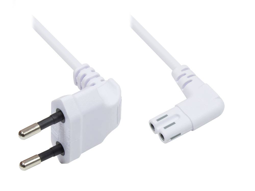 Good Connections® Euro-Netzkabel, Netzstecker an Euro 8 Buchse, beidseitig 90° abgewinkelt, weiß, 0,75m