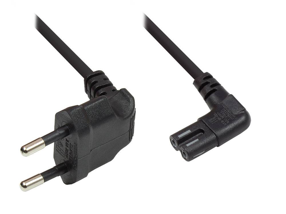 Good Connections® Euro-Netzkabel, Netzstecker an Euro 8 Buchse, beidseitig 90° abgewinkelt, schwarz, 5m