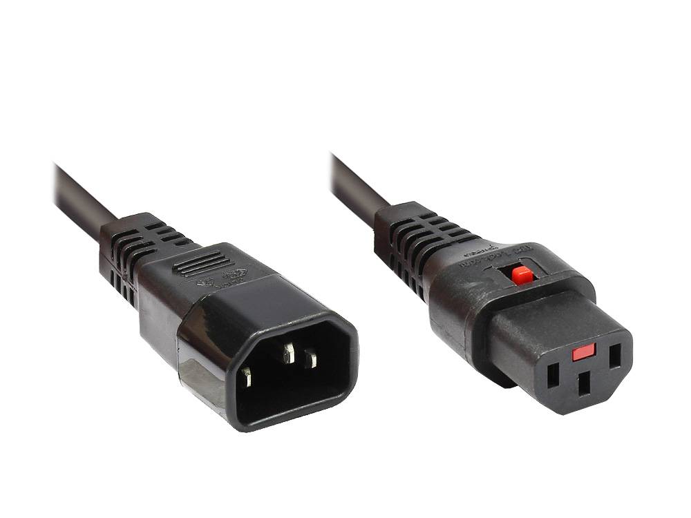 Good Connections® Kaltgeräteverlängerung C14 (gerade) an C13 (gerade) mit IEC Lock, schwarz, 1,00mm², 3m