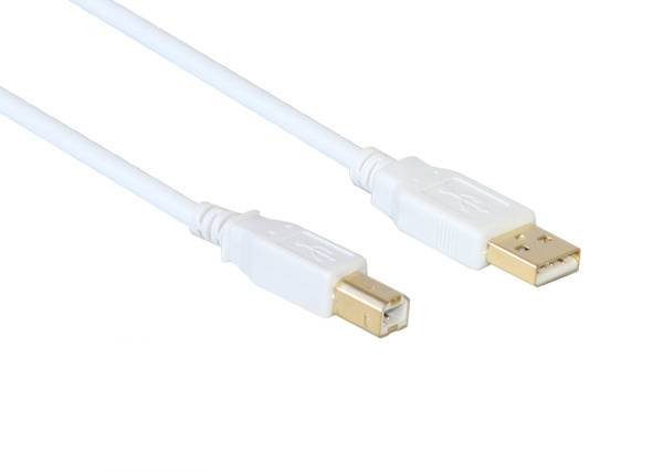 Good Connections® Anschlusskabel USB 2.0 Stecker A an Stecker B, vergoldet, weiß, 3m