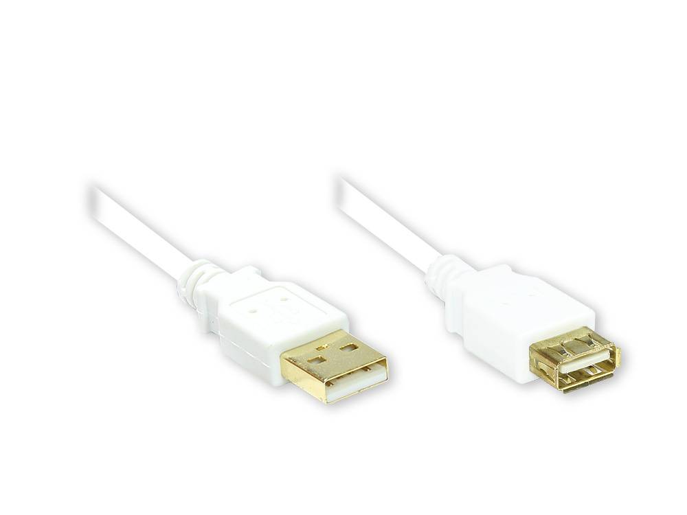 Good Connections® Verlängerung USB 2.0 Stecker A an Buchse A, vergoldet, weiß, 3m