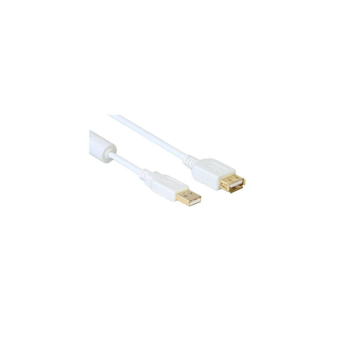 Weißes USB-Kabel mit Standard-USB-A und quadratischem USB-B-Stecker auf schlicht strukturiertem Hintergrund.
