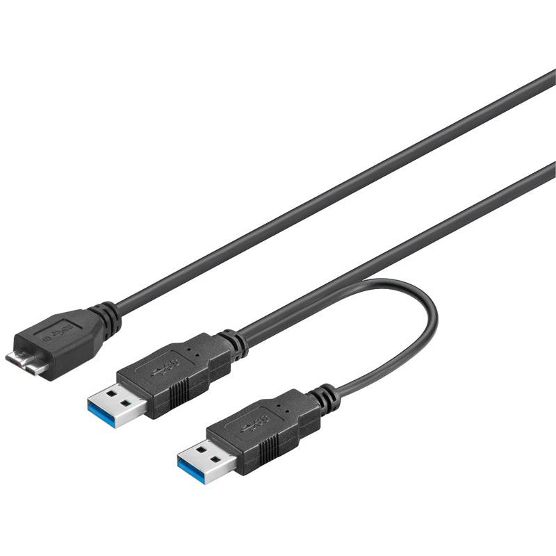 Good Connections® Anschlusskabel USB 3.0 Dual Power SuperSpeed, 2x Stecker A an Micro Stecker B, 0,3m