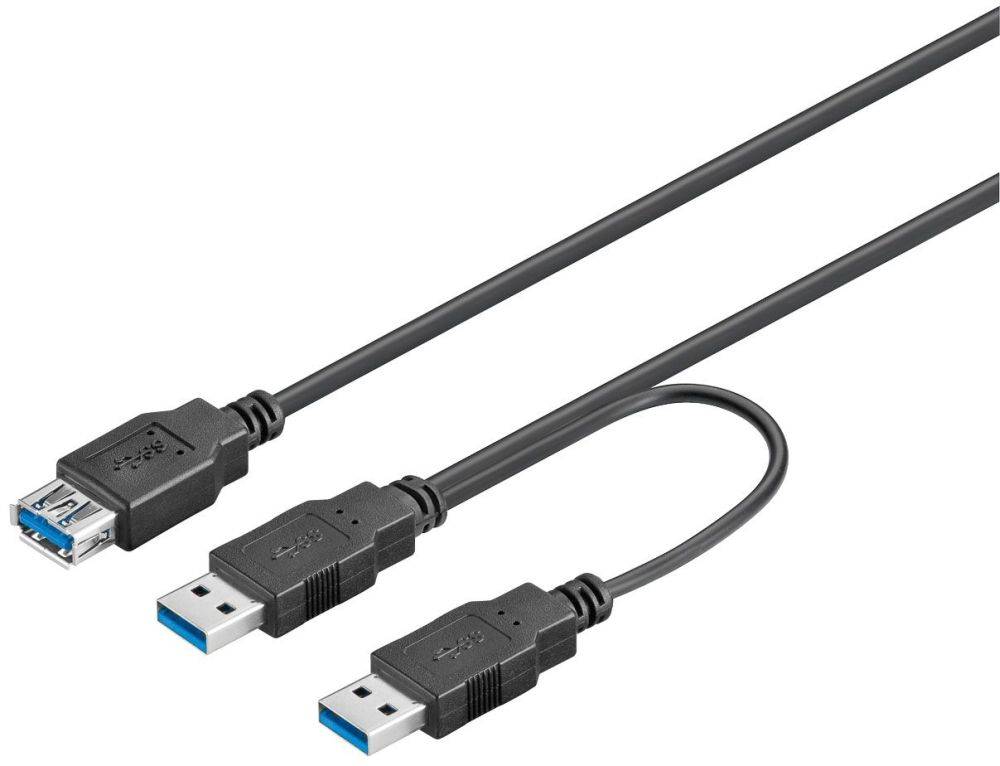 Good Connections® Verlängerung USB 3.0 Dual Power SuperSpeed, 2x Stecker A an Buchse A, 0,3m