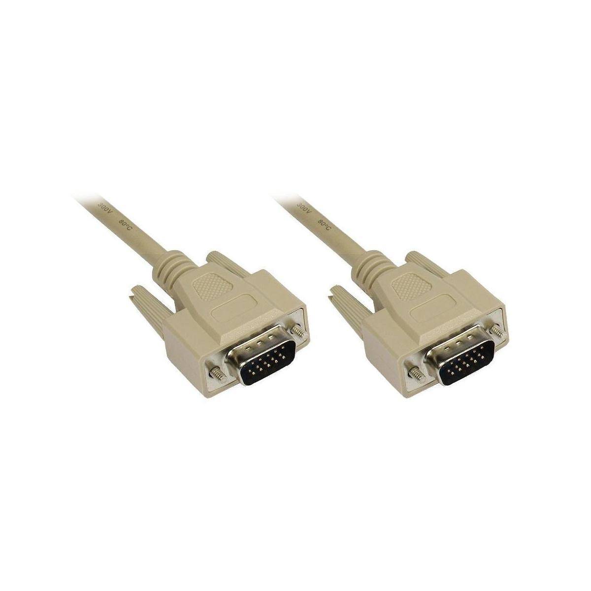 Zwei beige VGA-Stecker-Kabel nebeneinander auf weißem Hintergrund dargestellt.