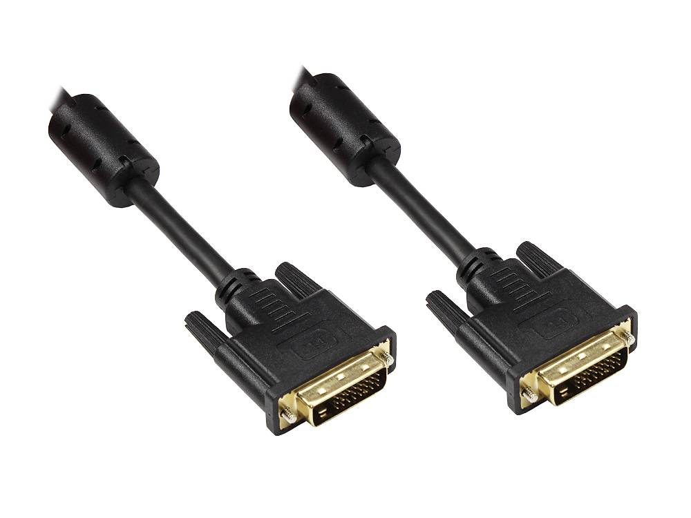 Good Connections® Anschlusskabel DVI-D 24+1 Stecker an Stecker, vergoldete Kontakte, mit Ferritkern, schwarz, 1,5m