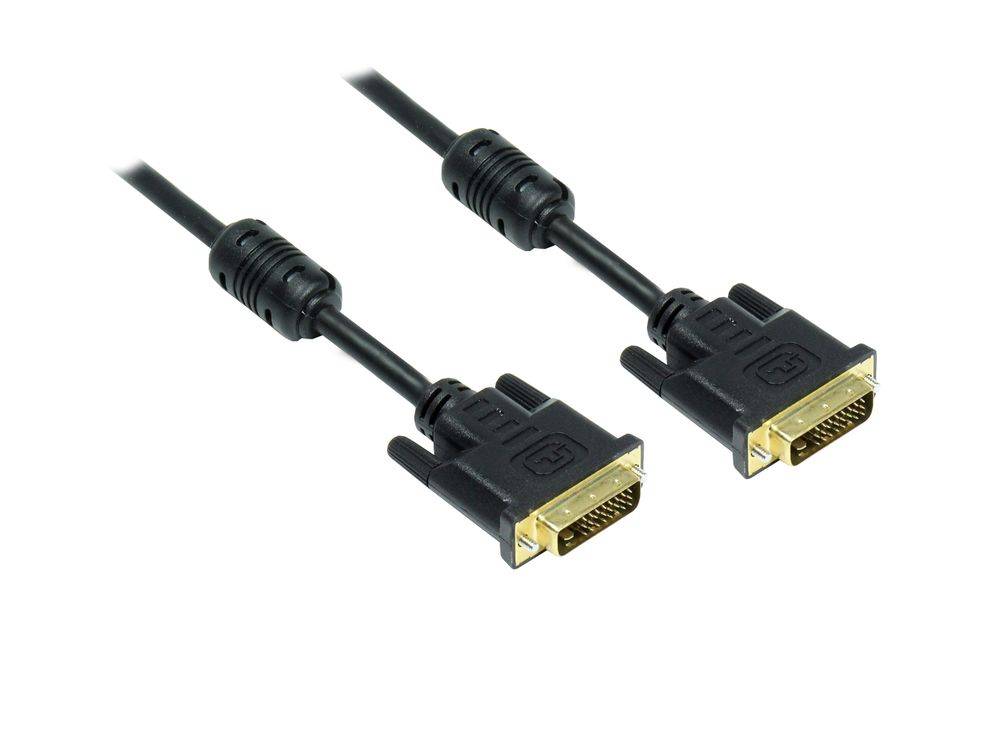 Good Connections® Anschlusskabel DVI-D 24+1 Stecker an Stecker, vergoldete Kontakte, mit Ferritkern, schwarz, 7,5m