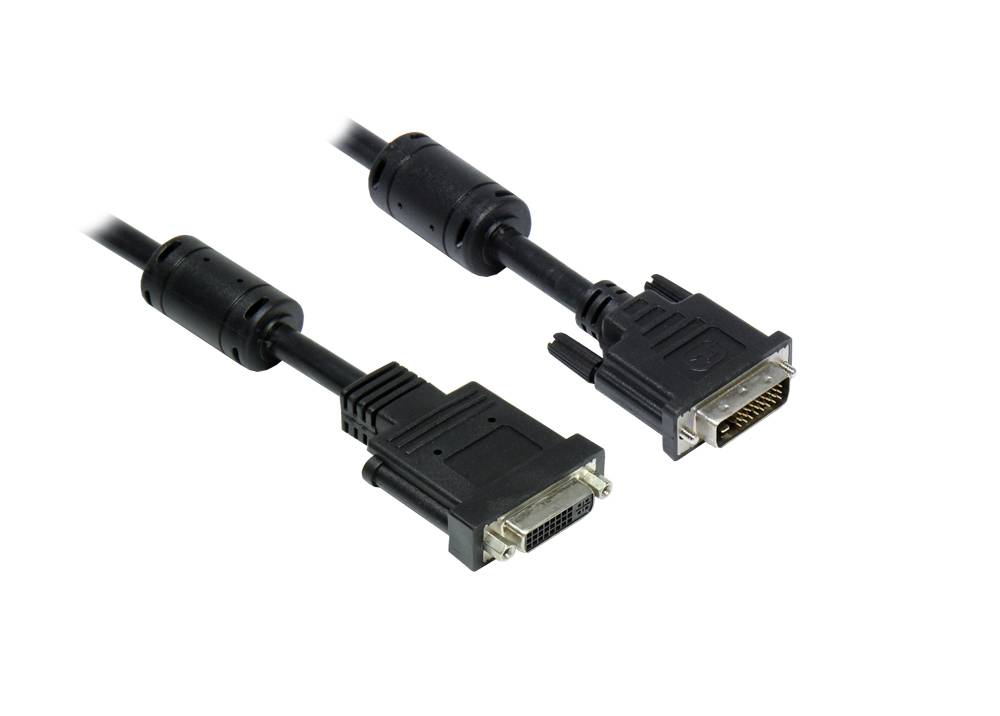 Good Connections® Verlängerung DVI-D 24+1 Stecker an Buchse, mit Ferritkern, schwarz, 5m