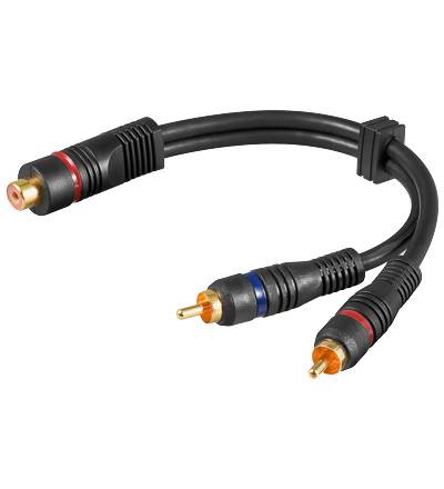Good Connections® Audio-Video-Kabel, 1x Cinchkupplung an 2x Cinchstecker, High Quality OFC Kabel, 20cm