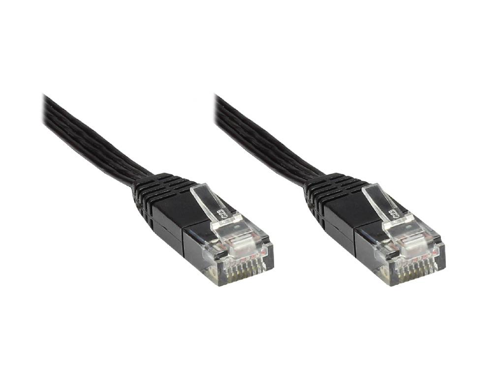 Good Connections® Patchkabel, Cat. 5e, U/UTP, FLACHKABEL, schwarz, 0,5m
