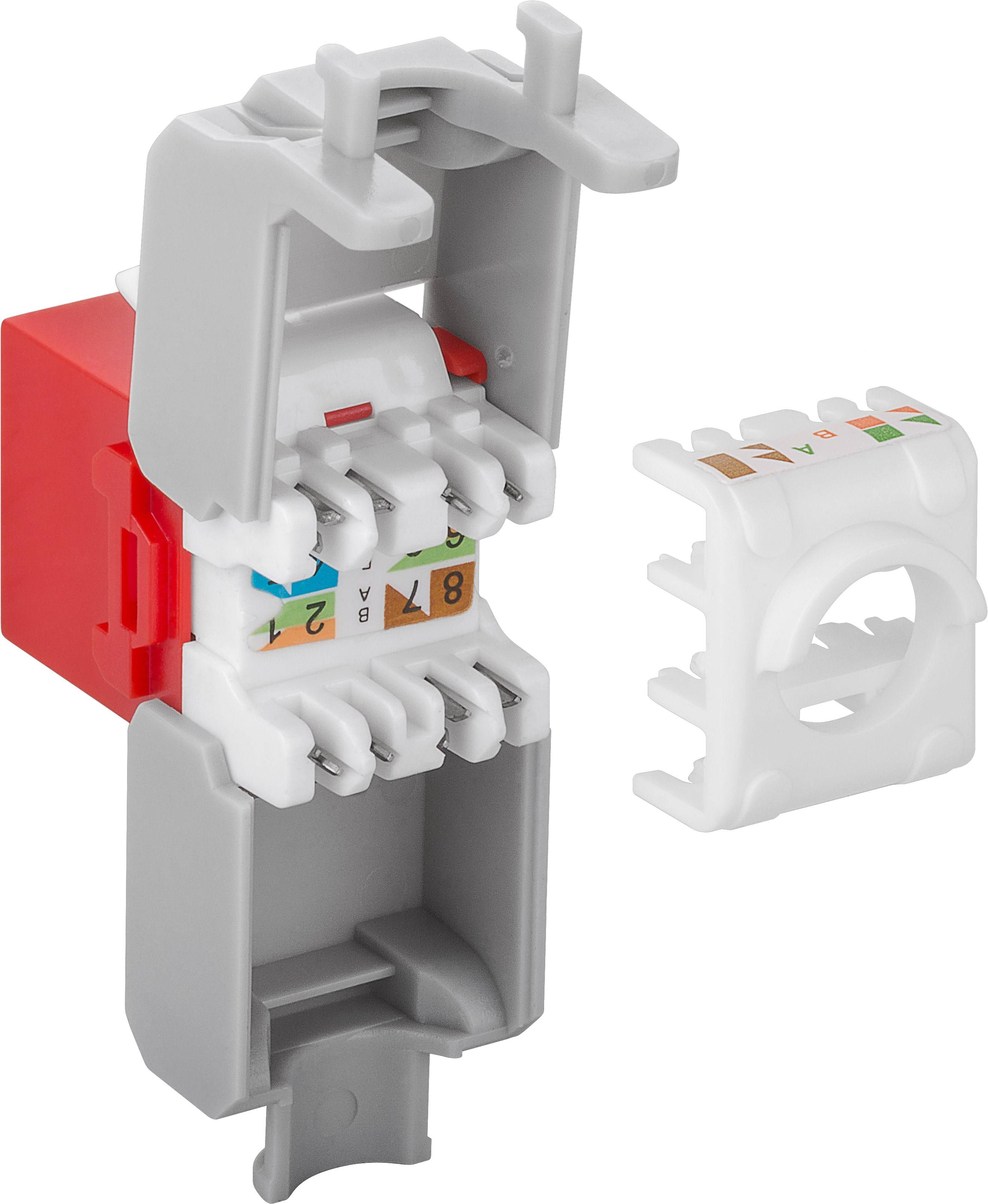Good Connections® KeyStone RJ45 Jack, Cat. 6a, ungeschirmt, 500MHz, weiß/rot