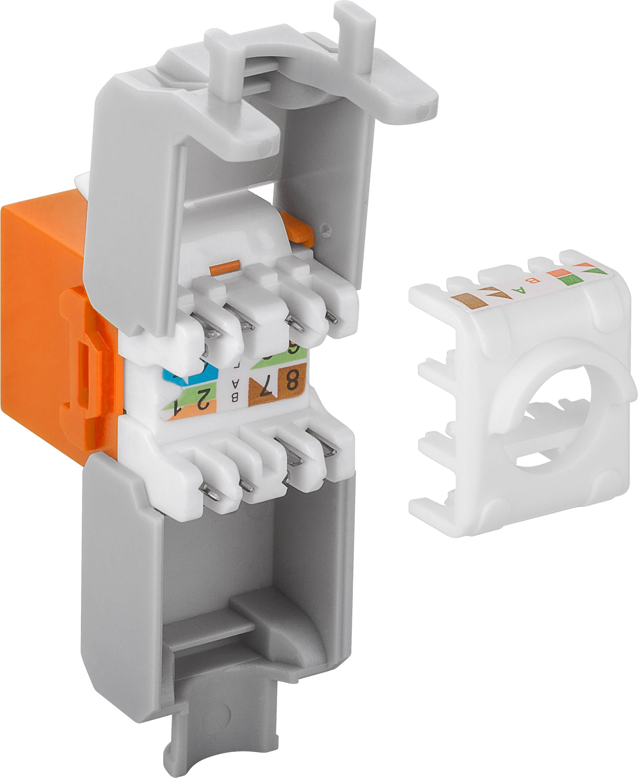 Good Connections® KeyStone RJ45 Jack, Cat. 6a, ungeschirmt, 500MHz, weiß/orange