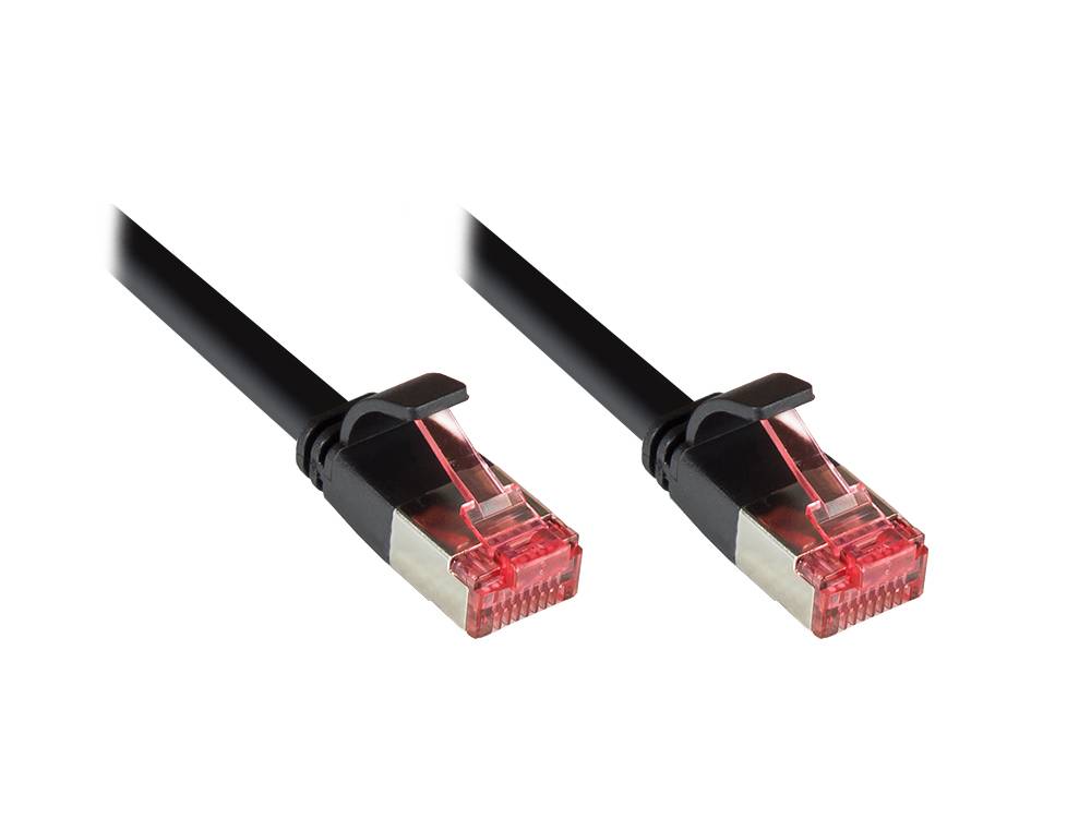 Good Connections® Patchkabel, Cat. 6, U/FTP, FLACHKABEL, PVC, CU, 250 MHz, schwarz, 3m
