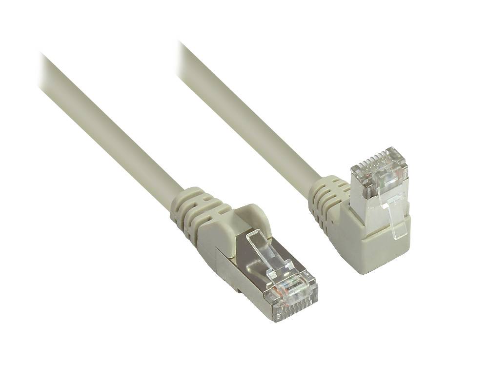 Good Connections® Patchkabel, Cat. 6, S/FTP, PiMF, 250MHz, einseitig 90° nach unten gewinkelt, grau, 0,5m
