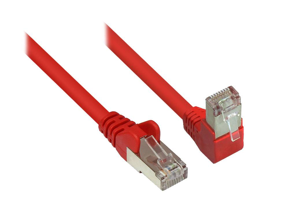 Good Connections® Patchkabel, Cat. 6, S/FTP, PiMF, 250MHz, einseitig 90° nach unten gewinkelt, rot, 0,5m