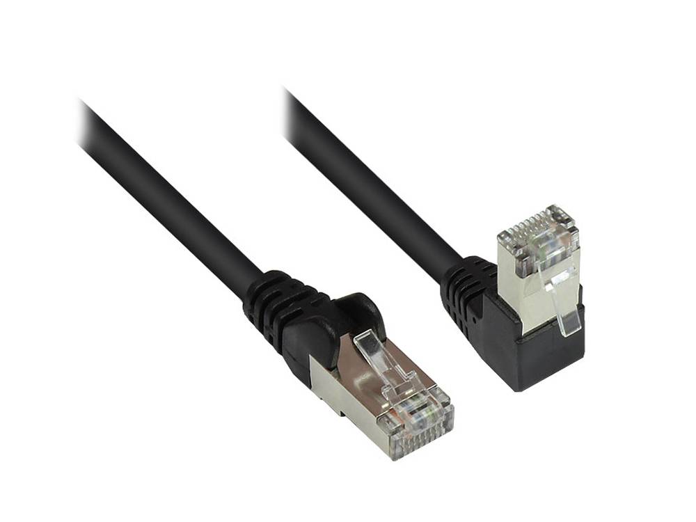 Good Connections® Patchkabel, Cat. 6, S/FTP, PiMF, 250MHz, einseitig 90° nach unten gewinkelt, schwarz, 1m