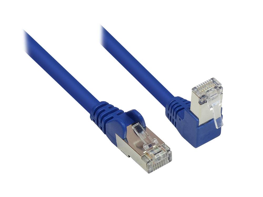 Good Connections® Patchkabel, Cat. 6, S/FTP, PiMF, 250MHz, einseitig 90° nach unten gewinkelt, blau, 10m