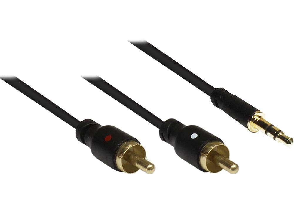 Good Connections® Super Slim Audiokabel, 3,5mm Stereo Mini-Stecker auf 2x Cinchstecker,Rundkabel, schwarz, 1,5m