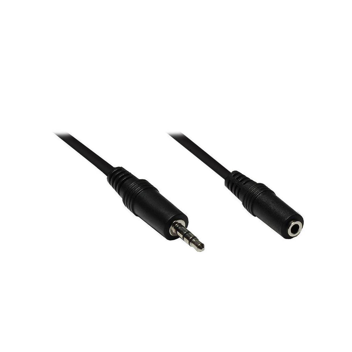 Klinkenverlängerung 3,5mm, Stecker an Buchse (3polig), schwarz, 2m