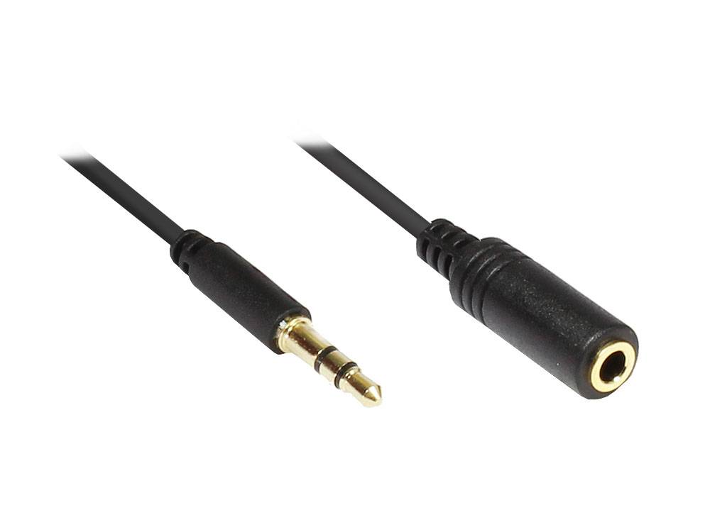 Good Connections® Klinkenverlängerung 3,5mm, Stecker an Buchse (3polig), Slim-Ausführung, schwarz, 1m