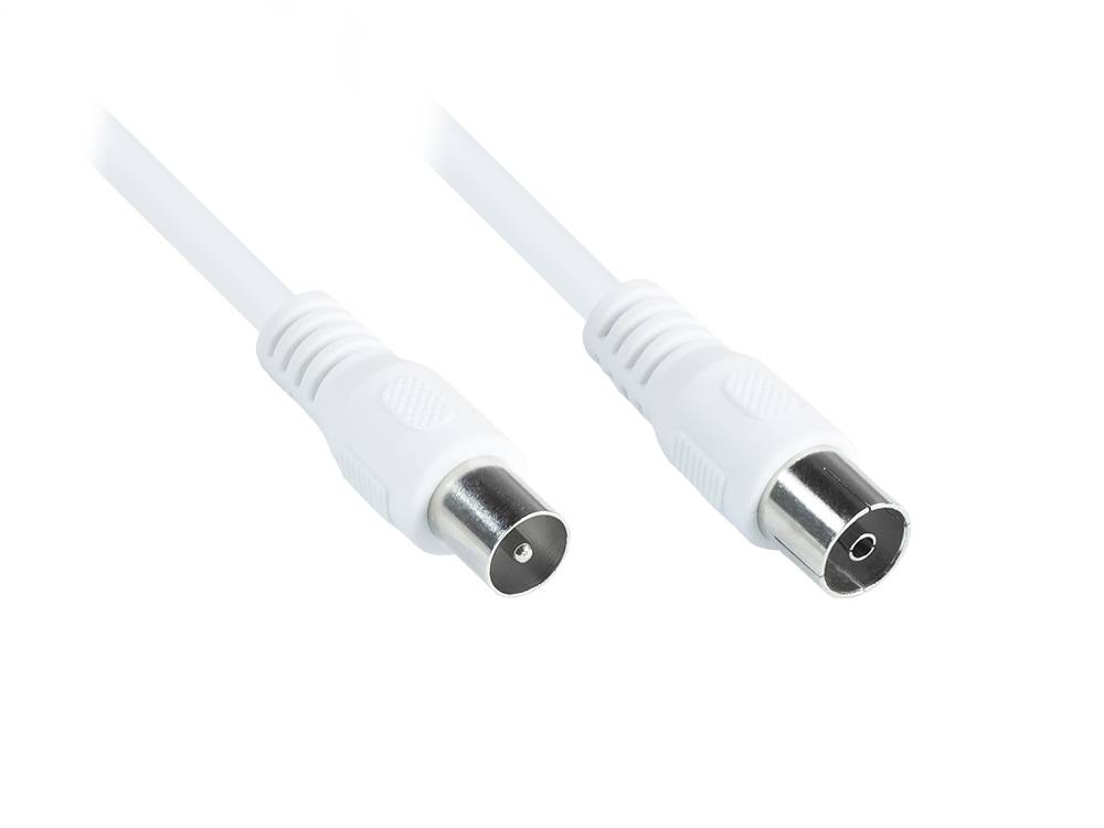 Good Connections® Antennenkabel, Koax/IEC Stecker an Buchse (vernickelt), 2x geschirmt, CCS, weiß, 1,5m