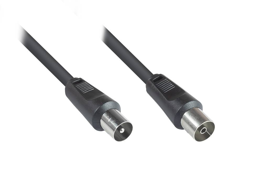 Good Connections® Antennenkabel, Koax/IEC Stecker an Buchse (vernickelt), 2x geschirmt, CCS, schwarz, 5m