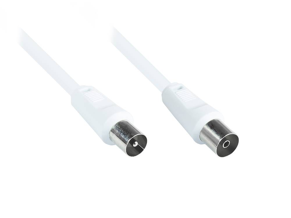 Good Connections® Antennenkabel, Koax/IEC Stecker an Buchse (vernickelt), 2x geschirmt (<70 dB / 75 Ohm), CCS, weiß, 20m