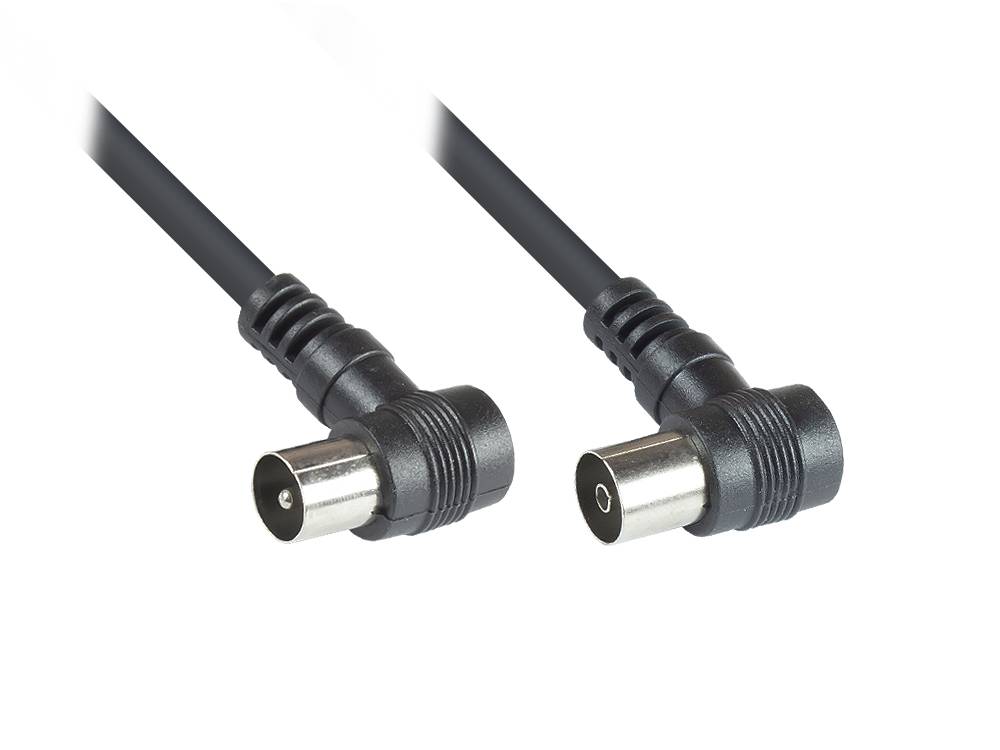 Good Connections® Antennenkabel, Koax/IEC Stecker gewinkelt an Buchse gewinkelt, 2x geschirmt, CCS, schwarz, 1,5m