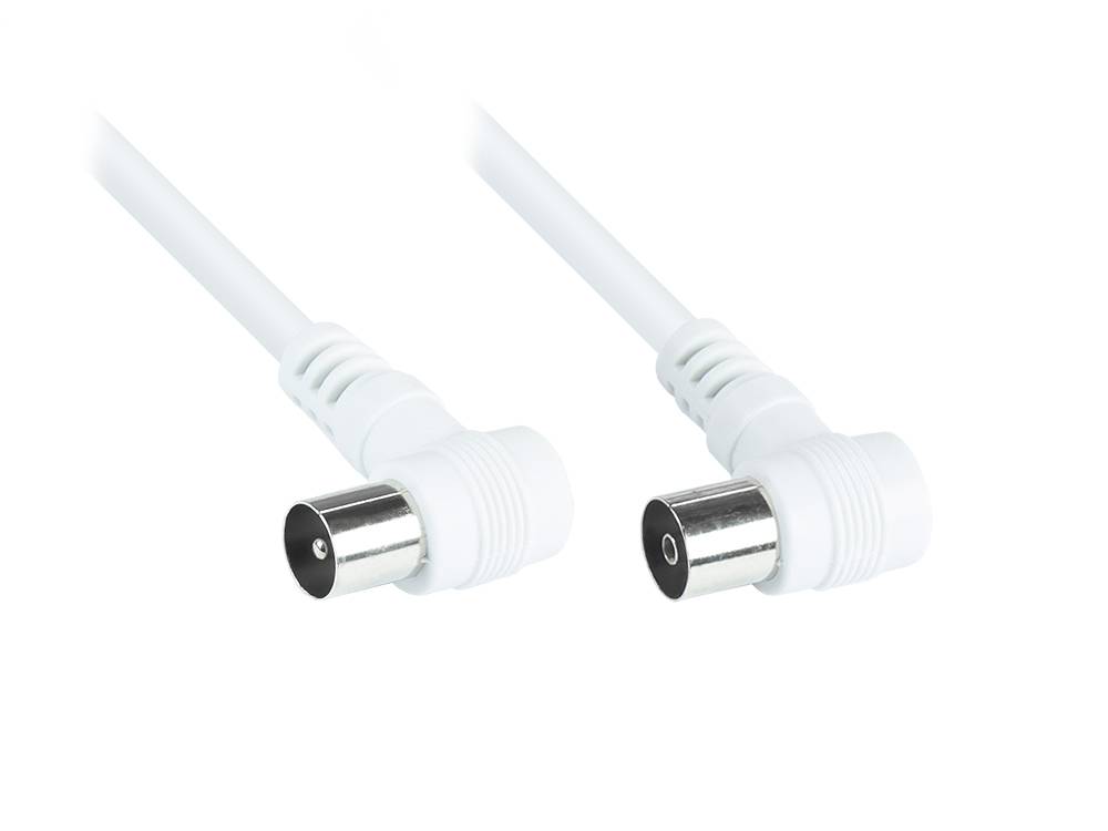 Good Connections® Antennenkabel, Koax/IEC Stecker gewinkelt an Buchse gewinkelt, 2x geschirmt, CCS, weiß, 1,5m