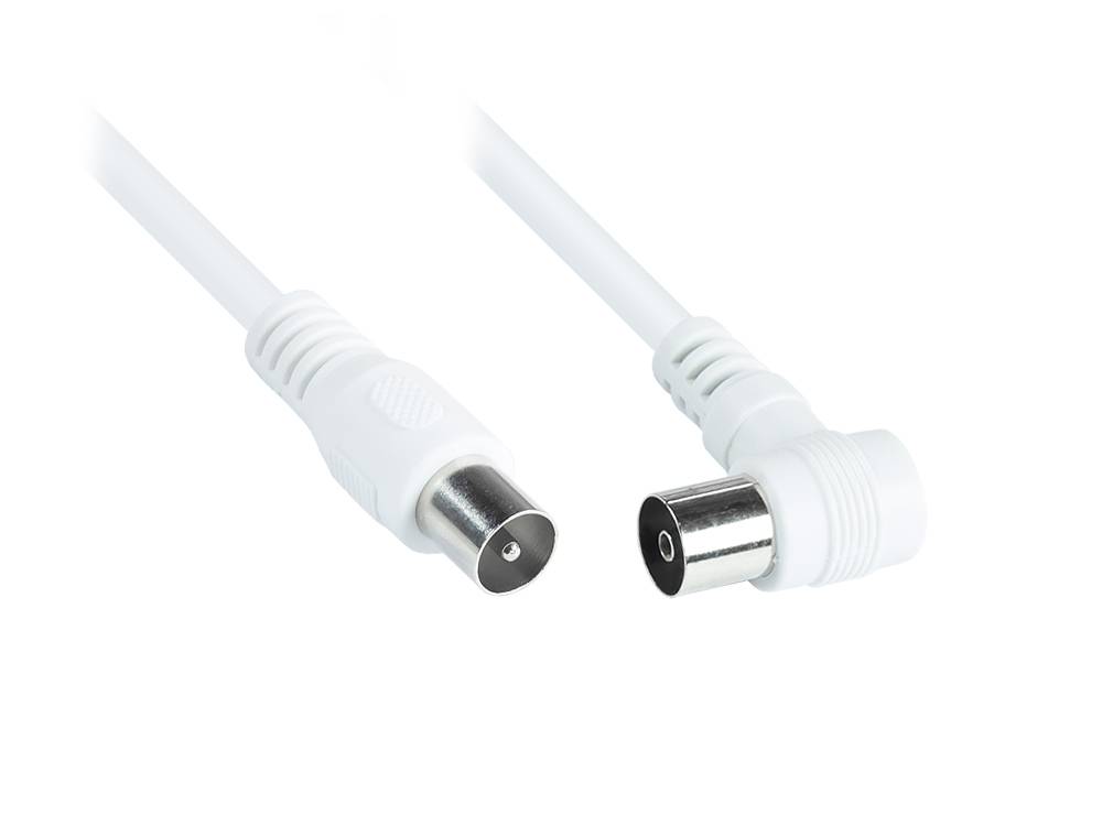 Good Connections® Antennenkabel, Koax/IEC Stecker gerade an Koax/IEC Buchse gewinkelt, 2x geschirmt, CCS, weiß, 5m