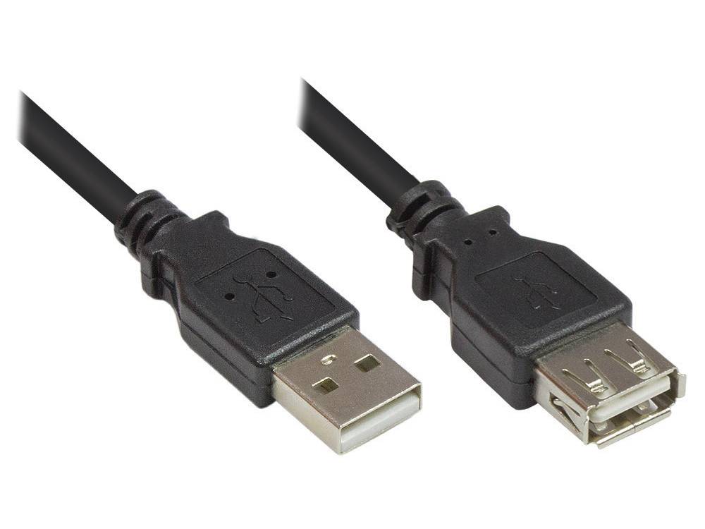 Kabelmeister® Verlängerung USB 2.0 Stecker A an Buchse A, schwarz, 1,8m