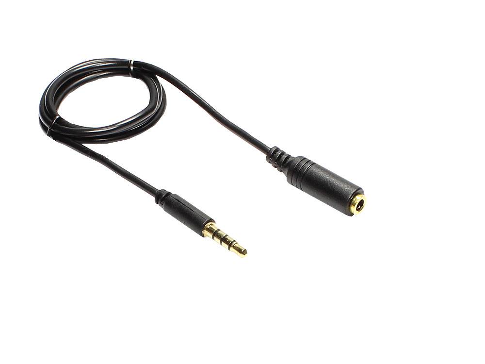 Kabelmeister® Klinkenverlängerung 3,5mm, Stecker an Buchse (4polig), schwarz, 1m