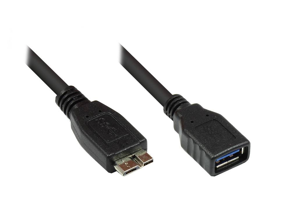 Good Connections® Adapterkabel USB 3.0 OTG (On-the-go), Micro B Stecker an USB A Buchse, schwarz, 0,1m