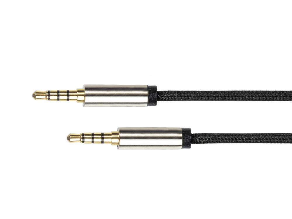 Python® Series Audio Anschlusskabel High-Quality, 4-poliger 3,5mm Klinkenstecker beidseitig, Textilmantel, schwarz, 1m