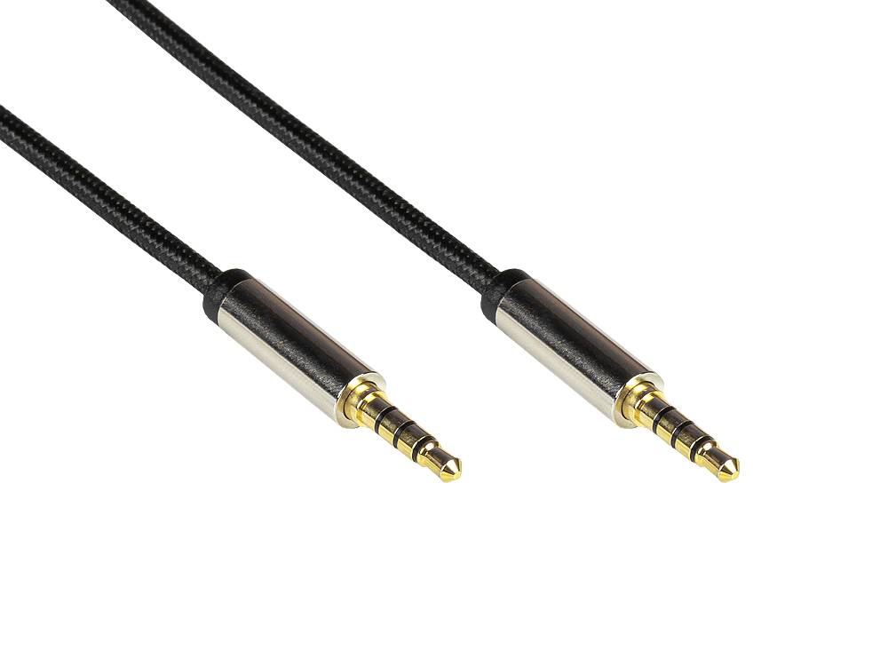Python® Series Audio Anschlusskabel High-Quality, 4-poliger 3,5mm Klinkenstecker beidseitig, Textilmantel, schwarz, 1m