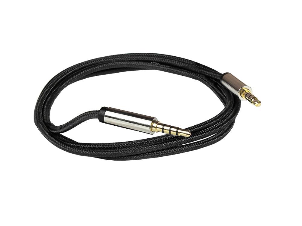 Python® Series Audio Anschlusskabel High-Quality, 4-poliger 3,5mm Klinkenstecker beidseitig, Textilmantel, schwarz, 1m