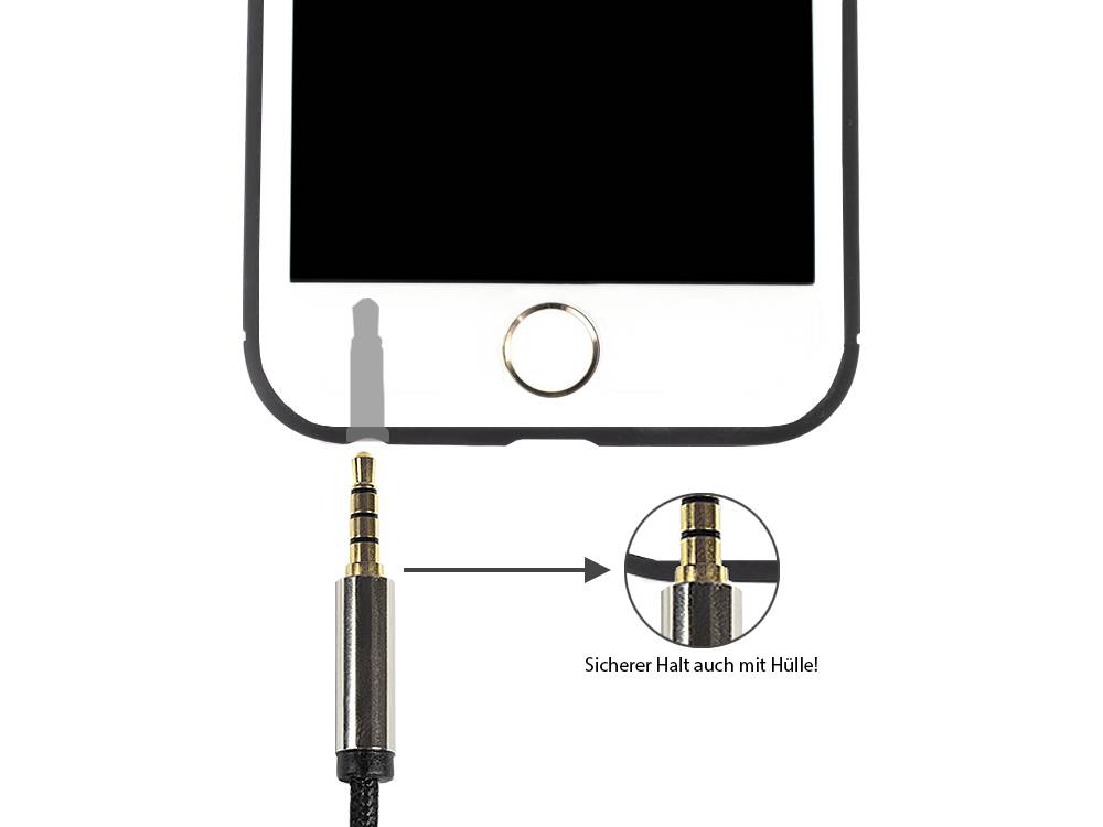 Python® Series Audio Anschlusskabel High-Quality, 4-poliger 3,5mm Klinkenstecker beidseitig, Textilmantel, schwarz, 1m