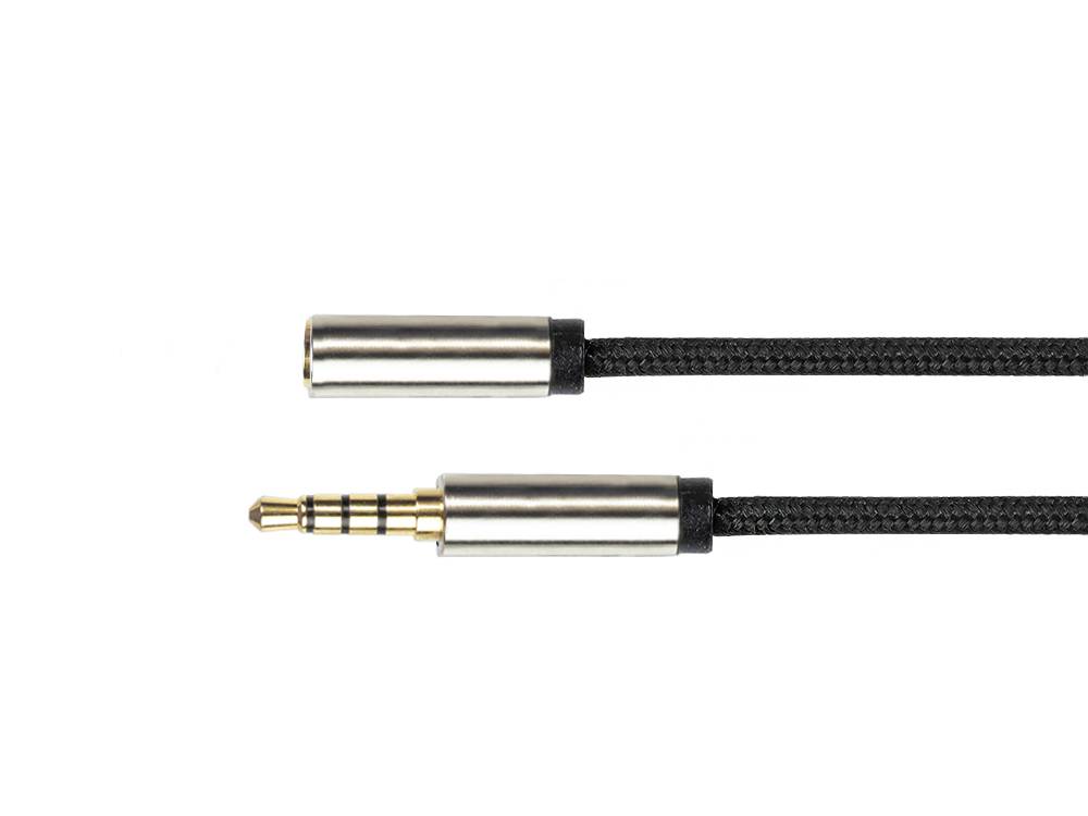 Python® Series Audio Verlängerungskabel High-Quality, 4-poliger 3,5mm Klinkenstecker an Klinkenbuchse, schwarz, 3m