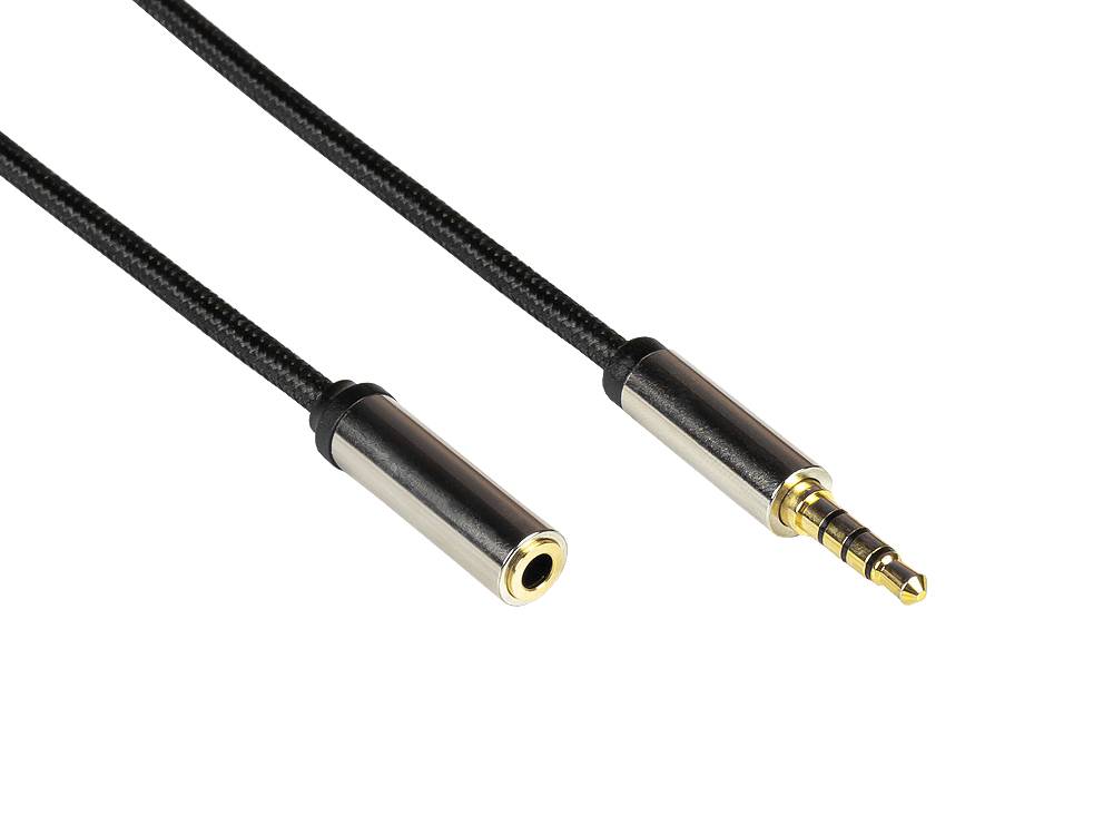 Python® Series Audio Verlängerungskabel High-Quality, 4-poliger 3,5mm Klinkenstecker an Klinkenbuchse, schwarz, 0,5m