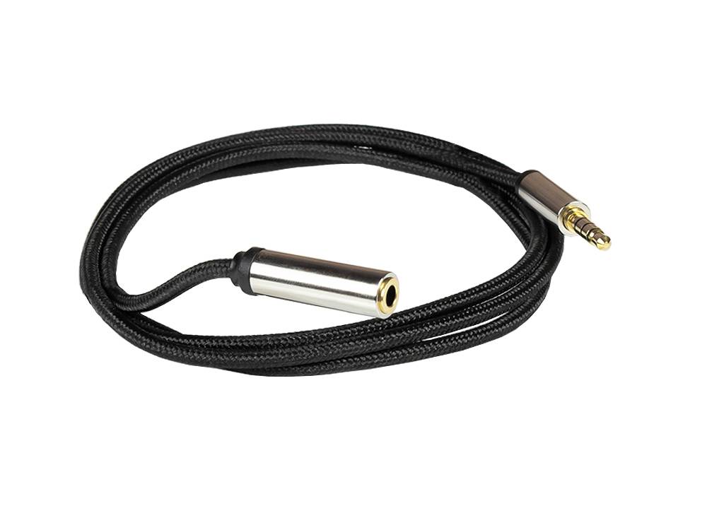 Python® Series Audio Verlängerungskabel High-Quality, 4-poliger 3,5mm Klinkenstecker an Klinkenbuchse, schwarz, 0,5m