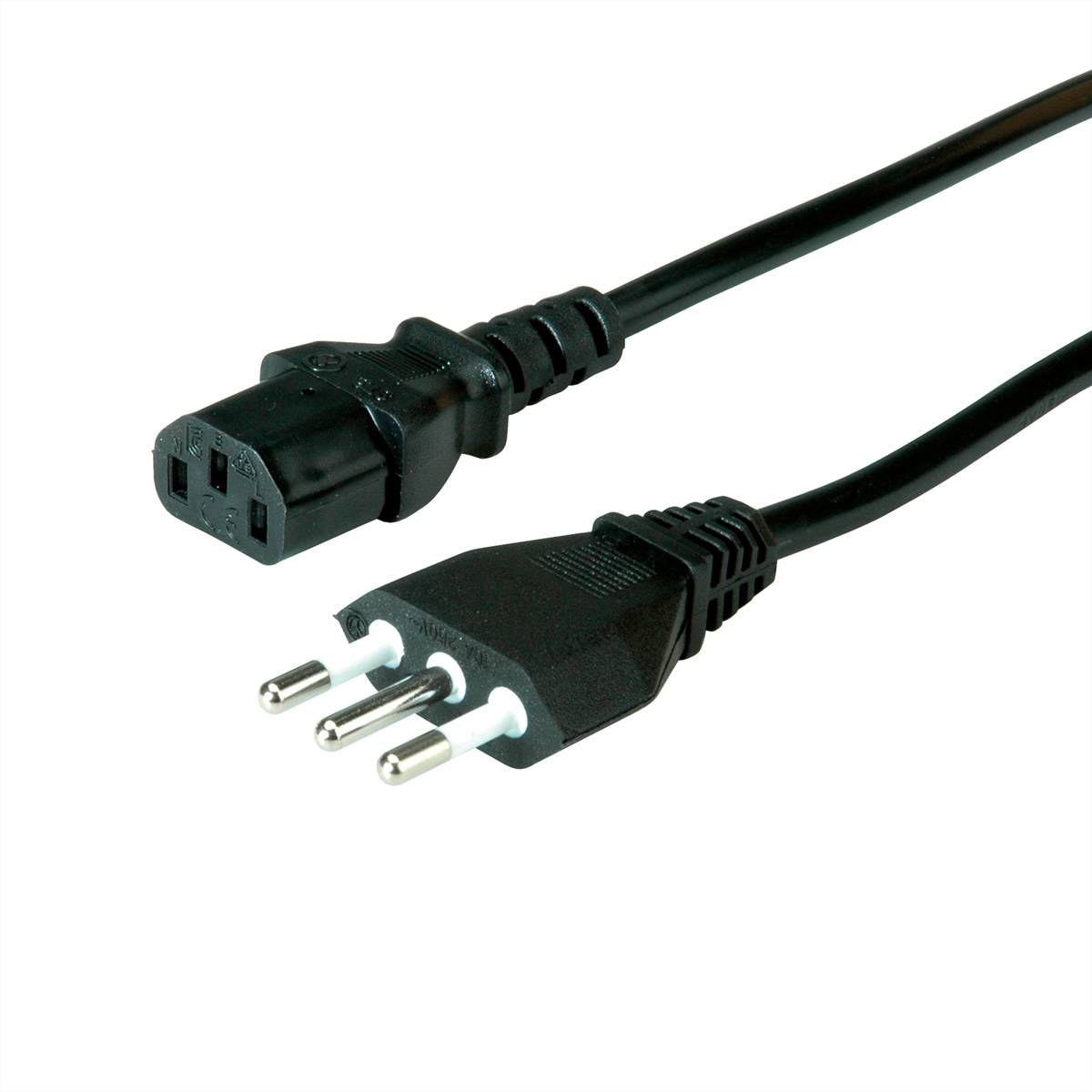 VALUE Netzkabel, gerade IEC-Buchse, Italien, schwarz, 3 m