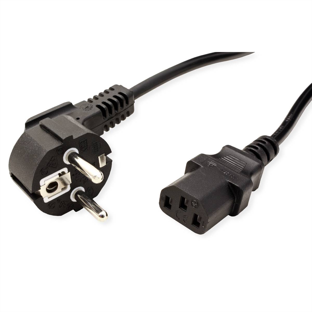 VALUE Netzkabel, CEE7/7-Stecker & IEC-Buchse gerade, schwarz, 3 m